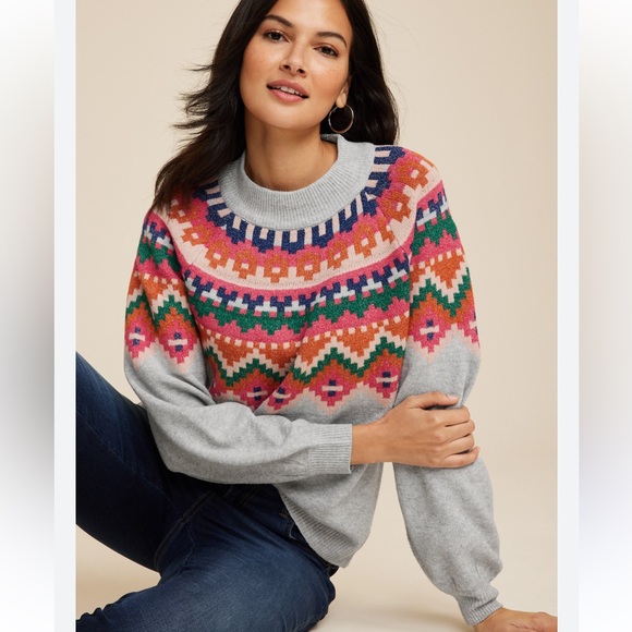 Maurices Sweaters - Maurices Multicolor Patterned Crew Neck Sweater